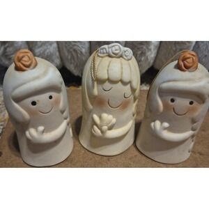 Set Of 3 Vintage Deville Ceramic Girl Bell  Feet Clackers Unique Piece See Descr